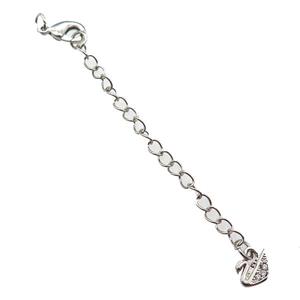 copper necklace extender, swan, platinum plated, approx 65mm length [FN13976]