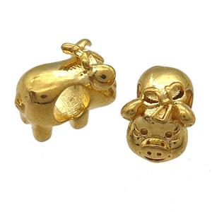 copper pig beads, large hole, gold plated, approx 6-10mm [FN13979]