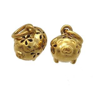 copper pig pendants, gold plated, approx 7-10mm [FN13980]