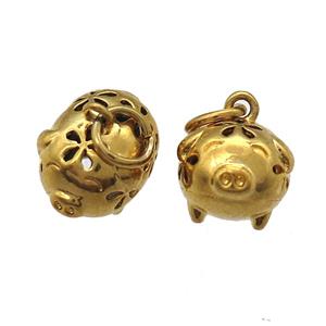 copper pig pendants, gold plated, approx 11-14mm [FN13981]
