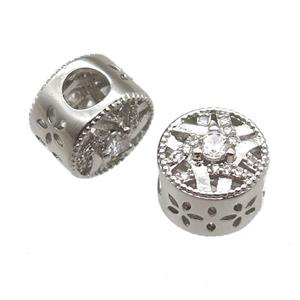 European Style copper beads paved zircon, platinum plated, approx 10-12mm, 5mm hole [FN13987]