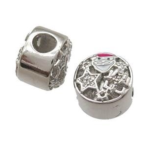 European Style copper beads paved zircon, platinum plated, approx 10-12mm, 5mm hole [FN13993]