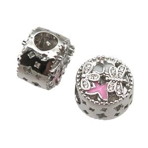 European Style copper rondelle beads paved zircon, platinum plated, approx 10-12mm, 5mm hole [FN13994]