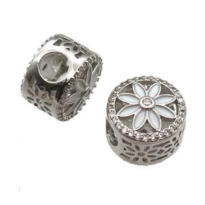 European Style copper beads paved zircon, platinum plated, approx 10-12mm, 5mm hole [FN13996]