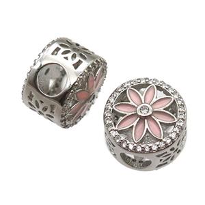 European Style copper beads paved zircon, platinum plated, approx 10-12mm, 5mm hole [FN13997]