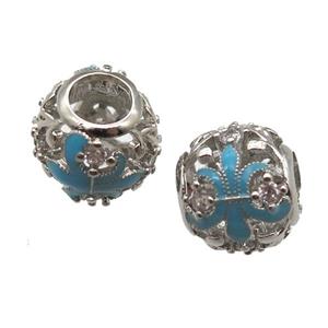 European Style copper barrel beads, Enameling, platinum plated, approx 10-12mm, 5mm hole [FN14000]