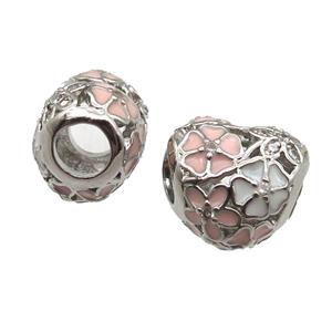 European Style copper heart beads, Enameling, platinum plated, approx 10-12mm, 5mm hole [FN14004]