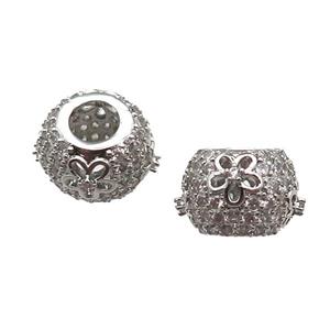 European Style copper rondelle beads paved zircon, platinum plated, approx 10-12mm, 5mm hole [FN14006]
