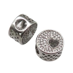 European Style copper beads paved zircon, platinum plated, approx 10-12mm, 5mm hole [FN14008]
