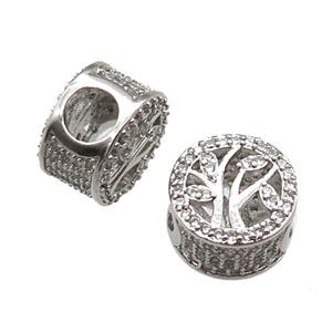 European Style copper beads paved zircon, platinum plated, approx 10-12mm, 5mm hole [FN14010]