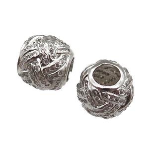 European Style copper beads paved zircon, large hole, platinum plated, approx 10-12mm, 5mm hole [FN14023]