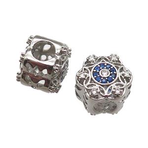 European Style copper beads paved zircon, platinum plated, approx 10-12mm, 5mm hole [FN14028]