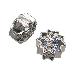European Style copper beads paved zircon, platinum plated, approx 10-12mm, 5mm hole [FN14032]