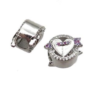 European Style copper beads paved zircon, platinum plated, approx 10-12mm, 5mm hole [FN14040]