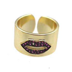copper ring paved zircon, lip, gold plated, approx 18mm dia [FN14068]