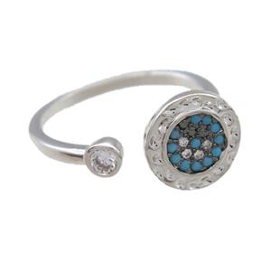 copper ring paved zircon, platinum plated, approx 20mm dia [FN14074]