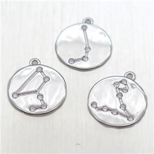 copper circle pendant paved zircon, platinum plated, approx 14mm dia [FN14078]