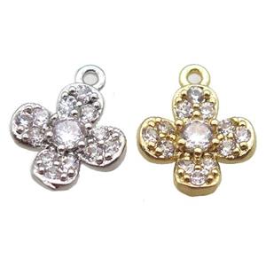 copper clover pendant paved zircon, mixed color, approx 10mm [FN14082]