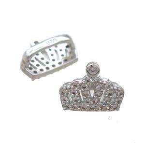 copper crown beads paved zircon, platinum plated, approx 8-10mm [FN14083]