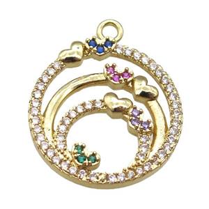 copper circle pendant paved zircon, gold plated, approx 21mm dia [FN14085]