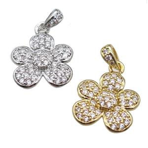 copper flower pendant paved zircon, mixed color, approx 16mm dia [FN14088]