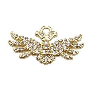 copper pendant paved zircon, angel wing, gold plated, approx 14-22mm [FN14090]