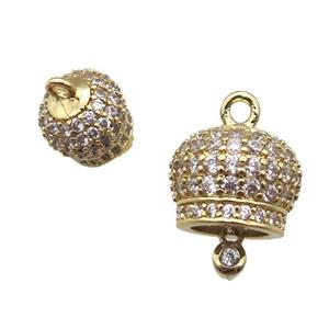 copper bellcaps pendant paved zircon, gold plated, approx 8mm dia [FN14095-8MM]