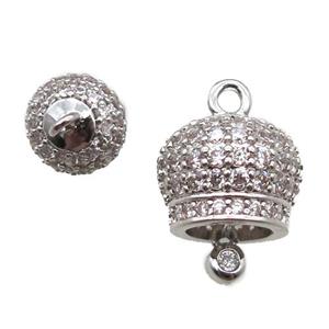 copper bellcaps pendant paved zircon, platinum plated, approx 8mm dia [FN14096-8MM]