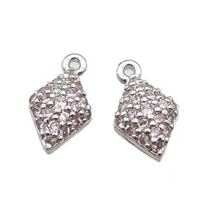 copper dart pendant paved zircon, platinum plated, approx 6-10mm [FN14098]