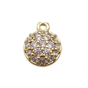 copper pendant paved zircon, circle, gold plated, approx 7.5mm dia [FN14101]