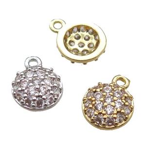 copper pendant paved zircon, circle, mixed color, approx 7.5mm dia [FN14102]