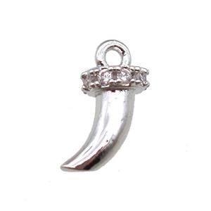 copper horn pendant paved zircon, platinum plated, approx 10mm [FN14114]
