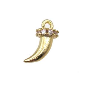 copper horn pendant paved zircon, gold plated, approx 10mm [FN14115]