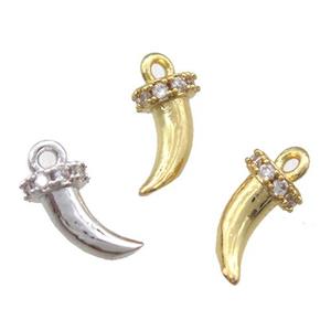 copper horn pendant paved zircon, mixed color, approx 10mm [FN14116]