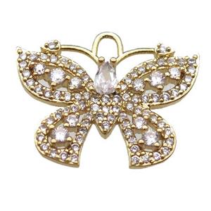 copper butterfly pendant paved zircon, gold plated, approx 18-24mm [FN14121]