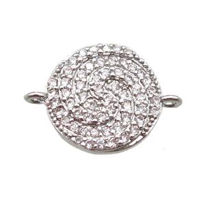 copper circle connector paved zircon, platinum plated, approx 12mm dia [FN14123]