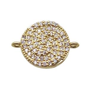 copper circle connector paved zircon, gold plated, approx 12mm dia [FN14124]
