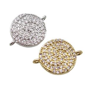 copper circle connector paved zircon, mixed color, approx 12mm dia [FN14125]