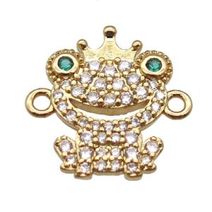 copper connector paved zircon, frog prince, gold plated, approx 12-15mm [FN14126]