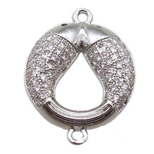 copper Pisces connector paved zircon, platinum plated, approx 16mm dia [FN14127]
