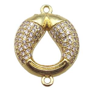 copper Pisces connector paved zircon, gold plated, approx 16mm dia [FN14128]