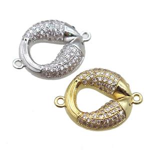 copper Pisces connector paved zircon, mixed color, approx 16mm dia [FN14129]