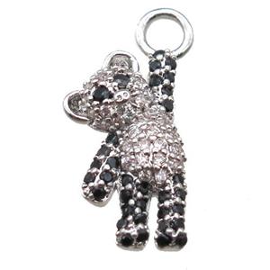 copper panda pendant paved zircon, platinum plated, approx 10-20mm [FN14130]