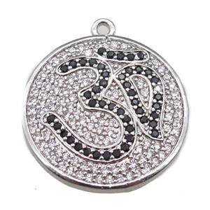 copper circle pendant paved zircon, platinum plated, approx 22mm dia [FN14133]