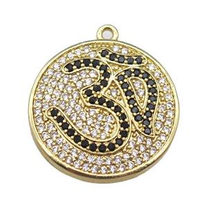copper circle pendant paved zircon, gold plated, approx 22mm dia [FN14134]