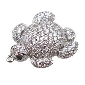 copper tortoise pendant paved zircon, platinum plated, approx 24-28mm [FN14136]