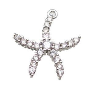 copper starfish pendant paved zircon, platinum plated, approx 18-20mm [FN14139]
