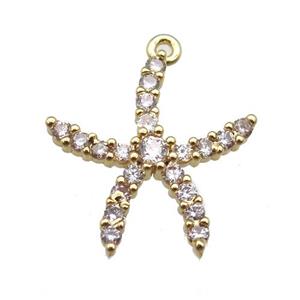 copper starfish pendant paved zircon, gold plated, approx 18-20mm [FN14140]