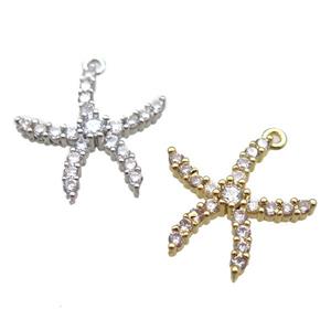 copper starfish pendant paved zircon, mixed color, approx 18-20mm [FN14141]
