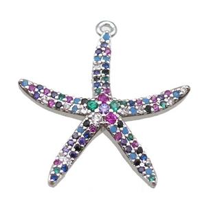 copper starfish pendant paved zircon, platinum plated, approx 24mm [FN14142]